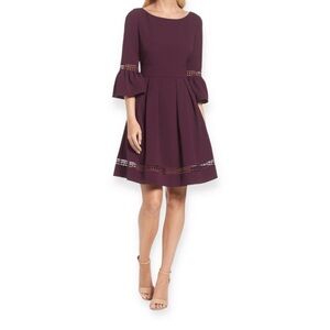 ELIZA J Bell Sleeve Fit & Flare Dress In Plum